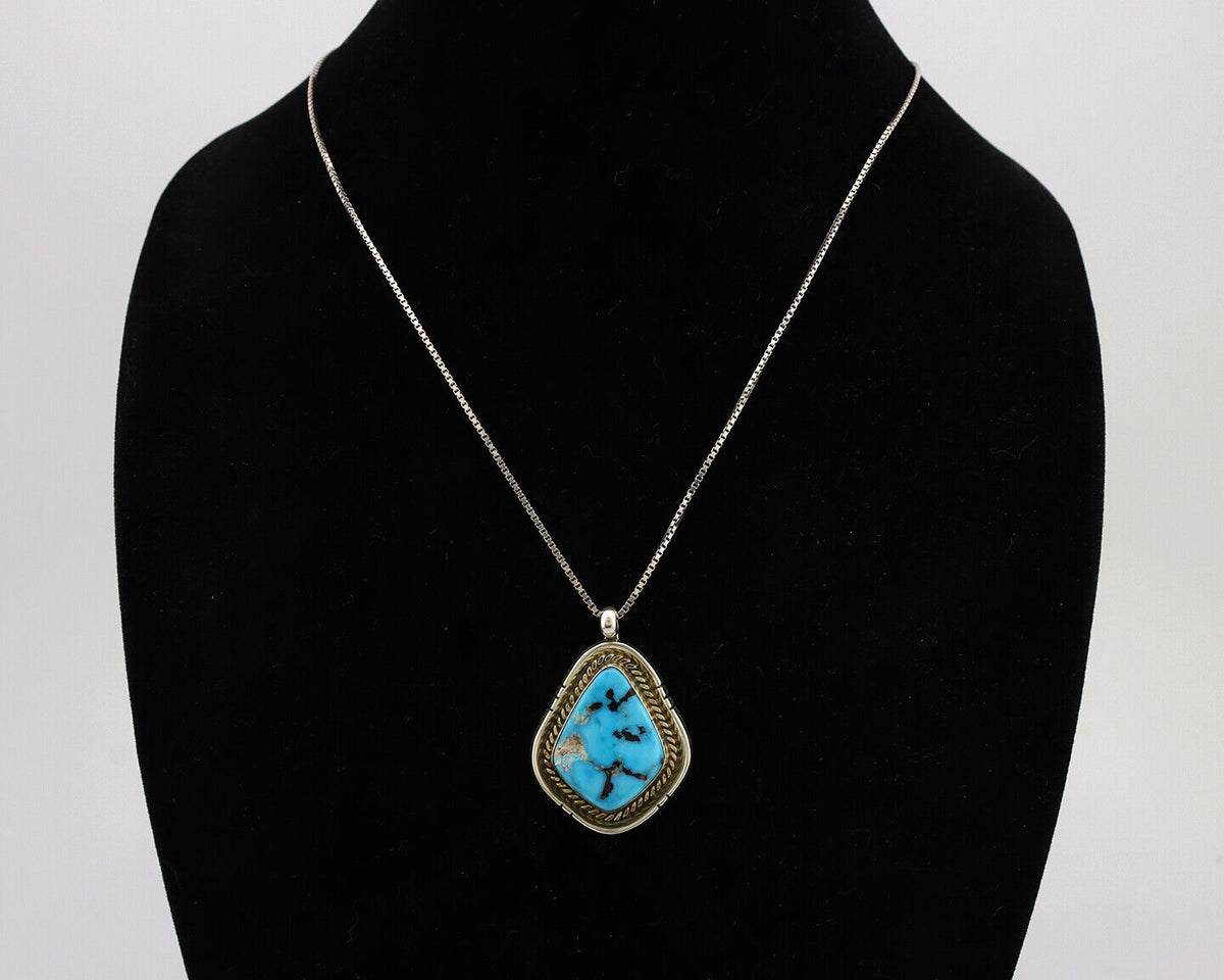 Navajo Necklace 925 Silver Blue Gem Turquoise Native Artist Signed DZ C.80's