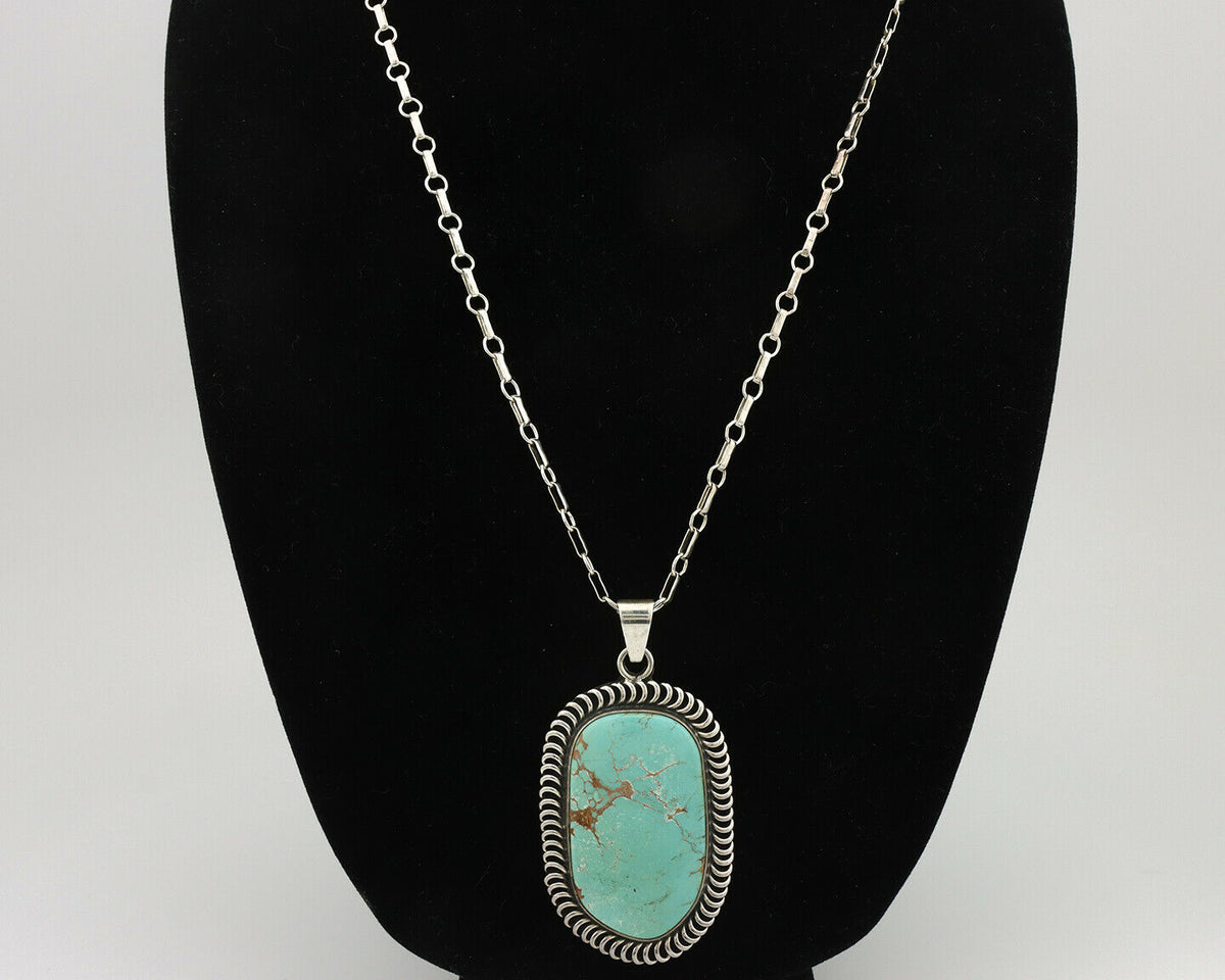 Navajo Pendant .925 Silver Kingman Turquoise Artist Signed Kachina C.80's