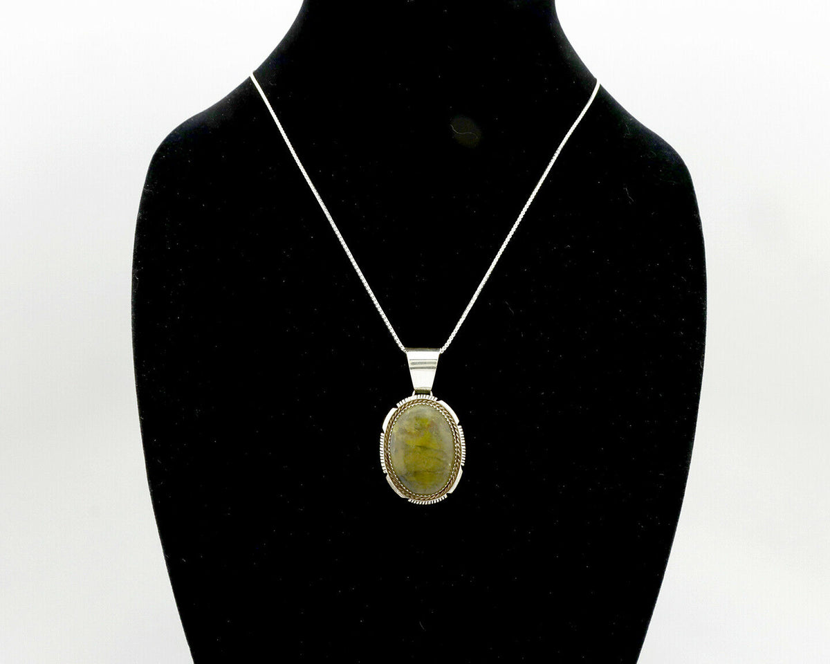 Navajo Pendant .925 Silver Green Agate Turquoise Artist Signed BB C.80's