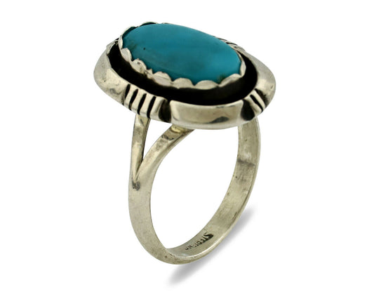 Navajo Ring .925 Silver Kingman Turquoise Handmade Native American Artist C80s