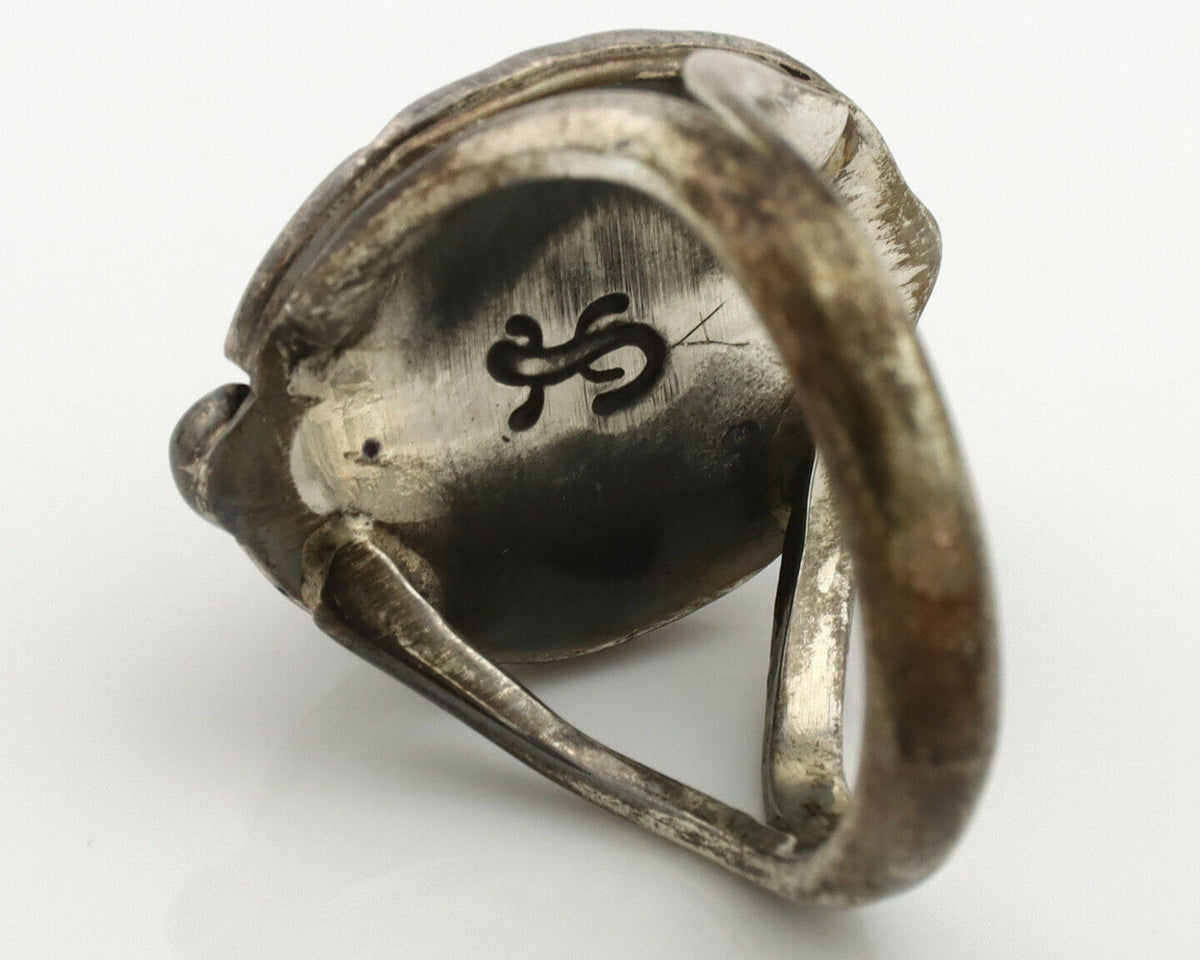 Navajo Ring .925 Silver Blue Turquoise Artist Signed Gecko C.1980's