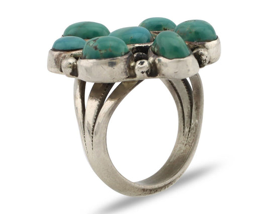 Navajo Ring .925 Silver Natural Blue Turquoise Artist Signed LP C.80's