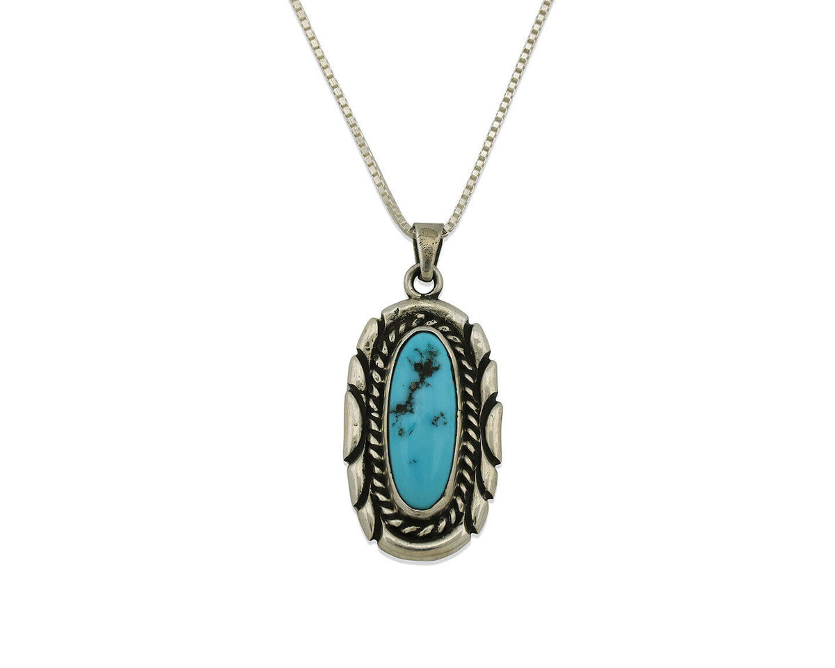 Navajo Necklace 925 Silver Sleeping Beauty Turquoise Signed M Montoya C.80's