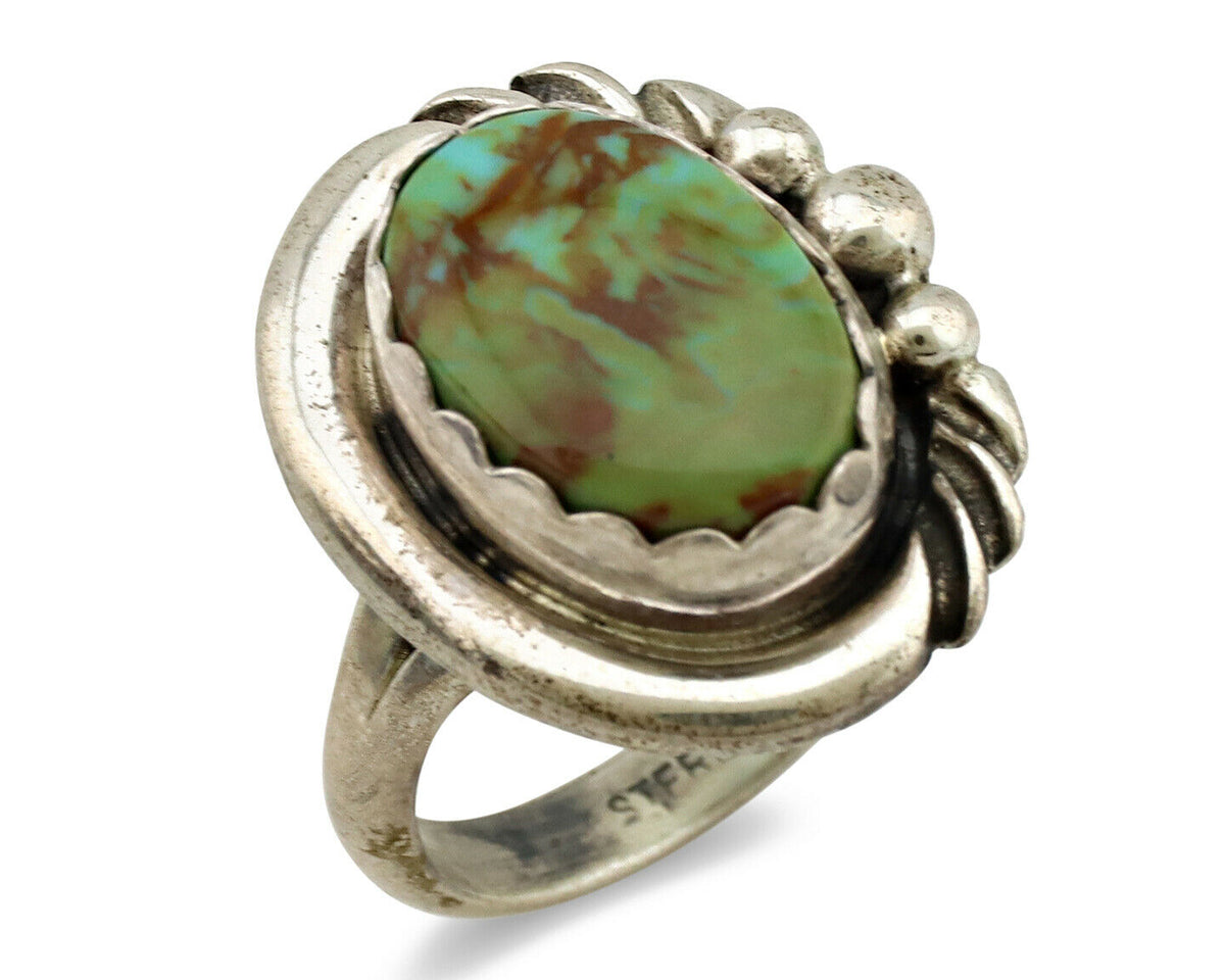 Navajo Ring .925 Silver Kingman Turquoise Native American Artist C.1980's