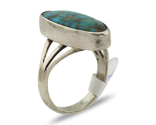Navajo Ring .925 Silver Blue Gem Turquoise Native American Artist C.80's
