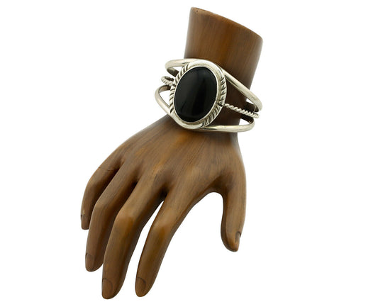 Navajo Bracelet .925 Silver Natural Black Onyx Artist Native American C.90's