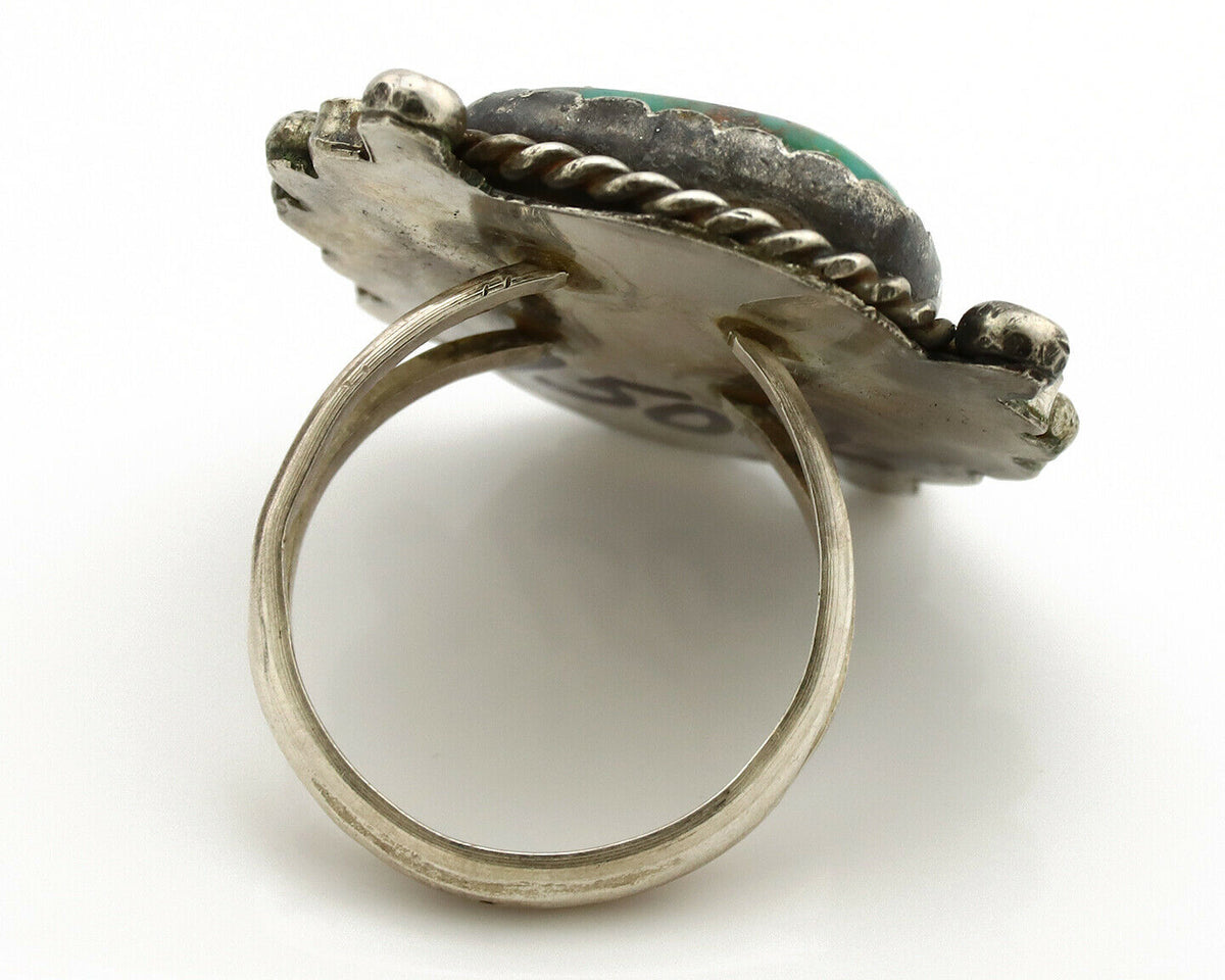 Navajo Ring .925 Silver Kingman Turquoise Artist Signed CC C.1980's