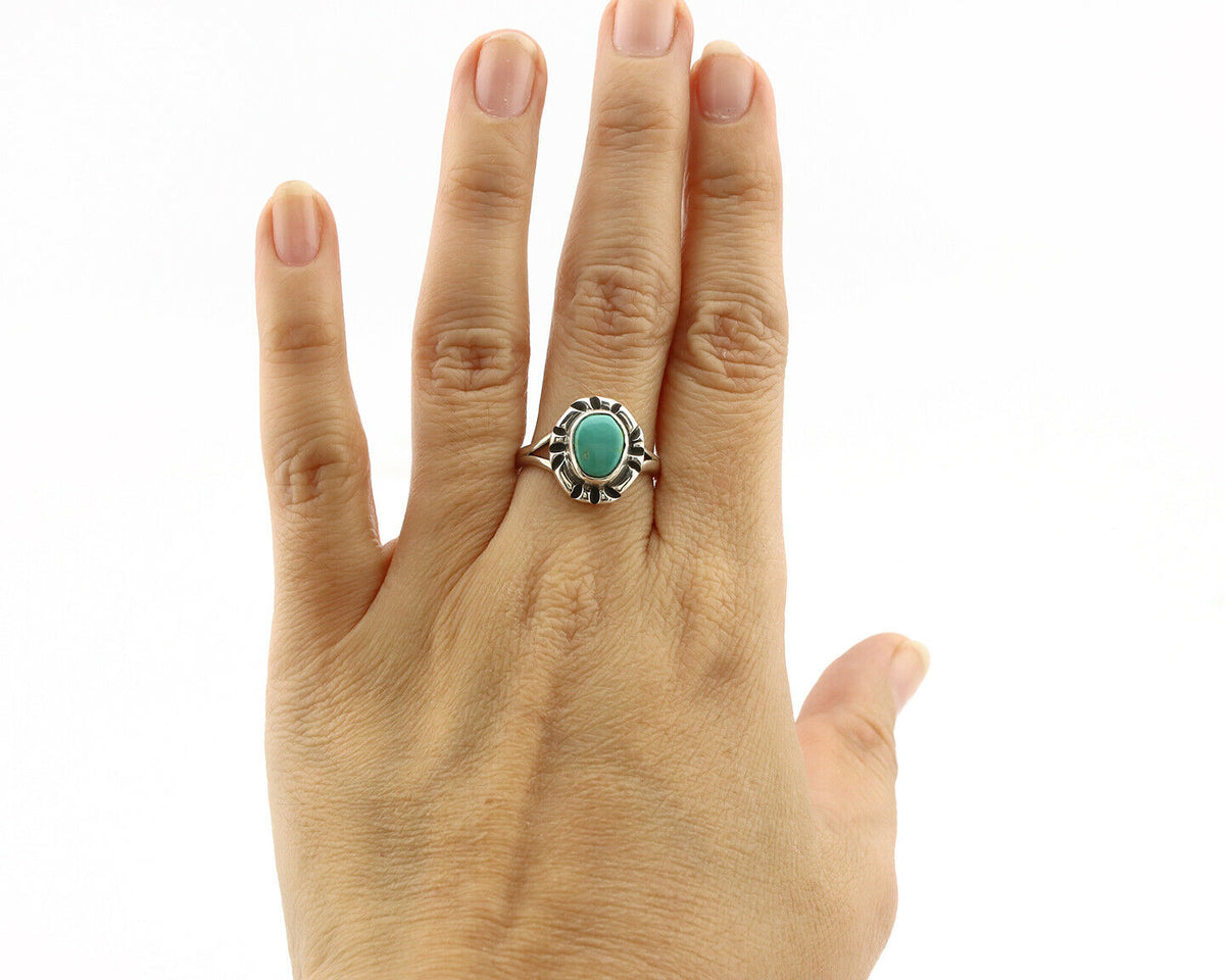 Navajo Ring .925 Silver Kingman Turquoise Artist Signed Gecko C.90's