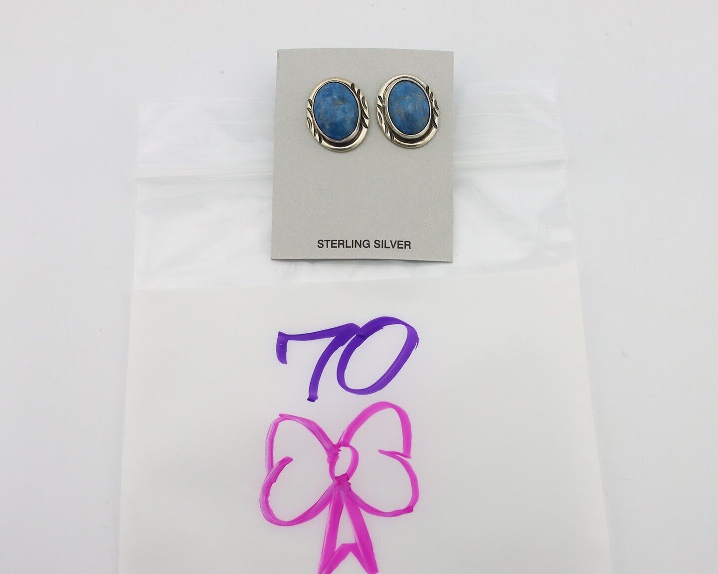 Navajo Earrings 925 Silver Natural Denim Lapis Native American Earrings C.80's