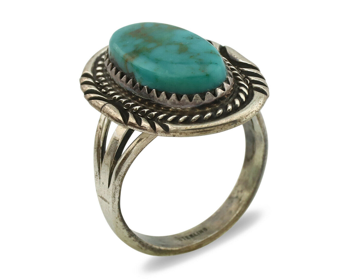 Navajo Ring .925 Silver Kingman Turquoise Signed B C.1980's