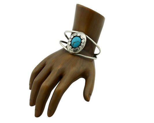 Navajo Bracelet .925 Silver Morenci Turquoise Native American Artist C.80's