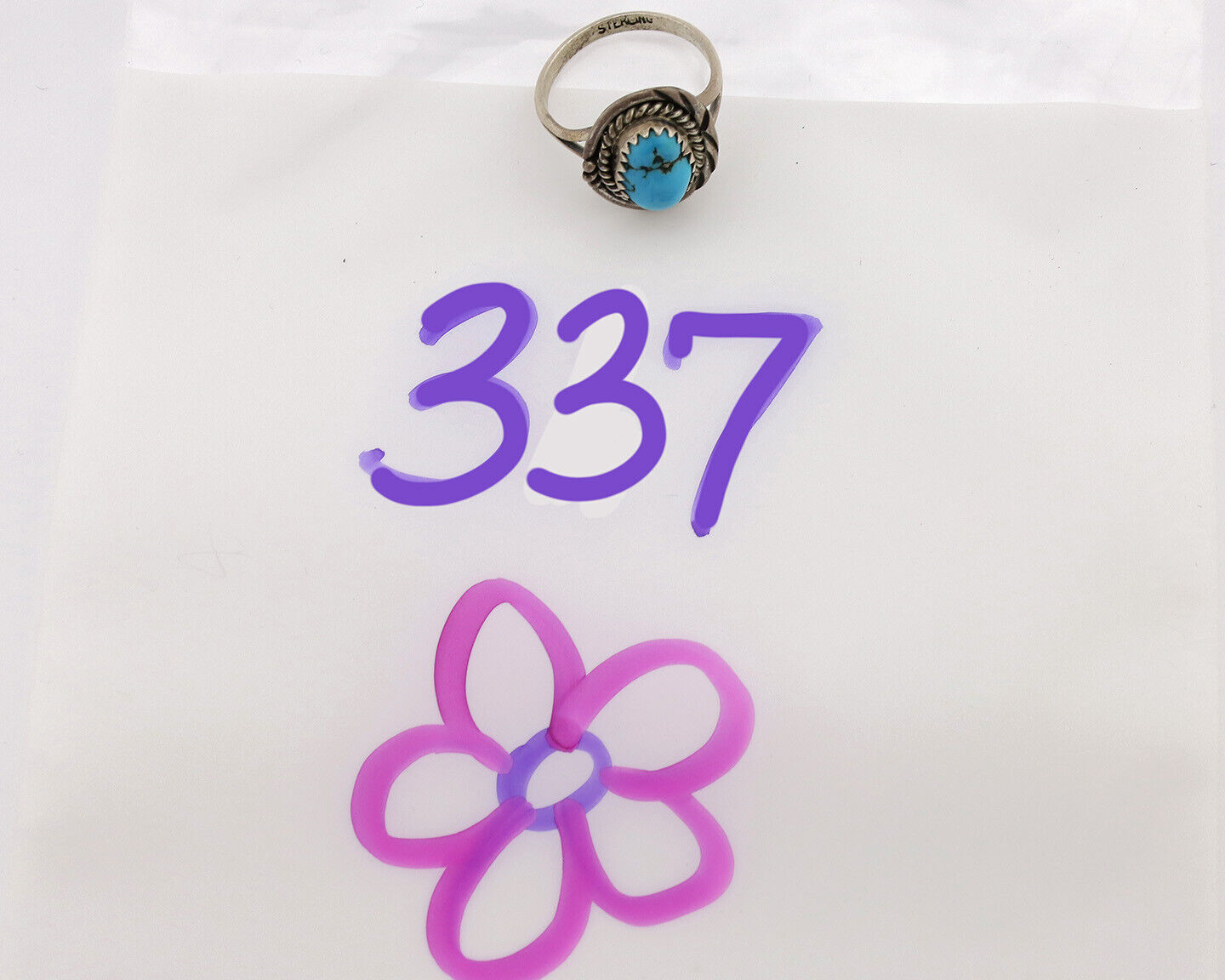 Navajo Ring .925 Silver Sleeping Beauty Turquoise Artist Signed BW C.80's
