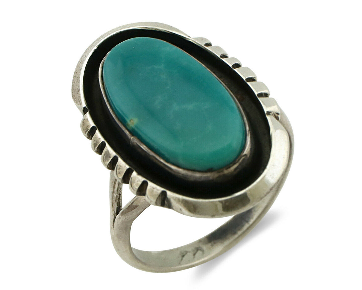 Navajo Ring .925 Silver Blue Turquoise Native American Artist Handmade C.80's