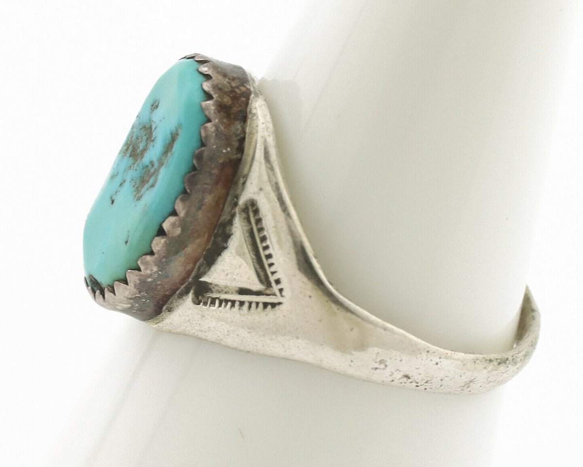 Zuni Ring .925 Silver Natural Blue Turquoise Native American Artist C.1980's