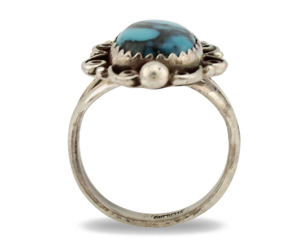 Navajo Ring .925 Silver Nevada Turquoise Native American Artist TALHAT C.1980's