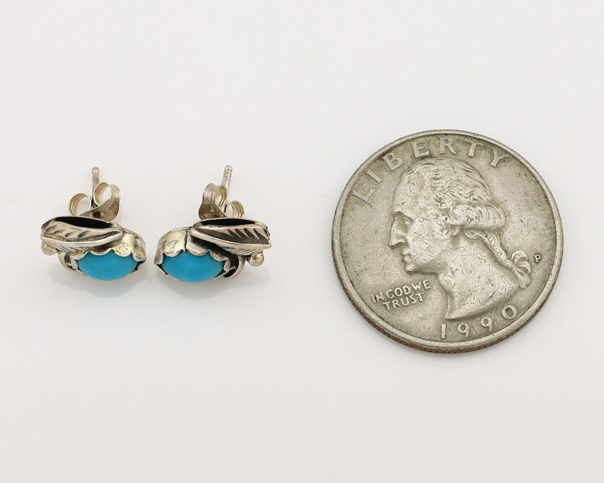 Navajo Earrings 925 Silver Natural Mined Turquoise Native American Artist C.80's