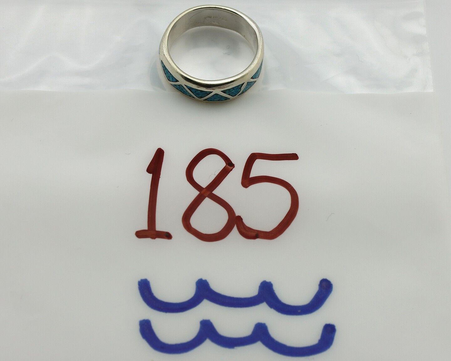 Navajo Chip Inlay Ring 925 Silver Sleeping Beauty Turquoise Artist Silver Cloud