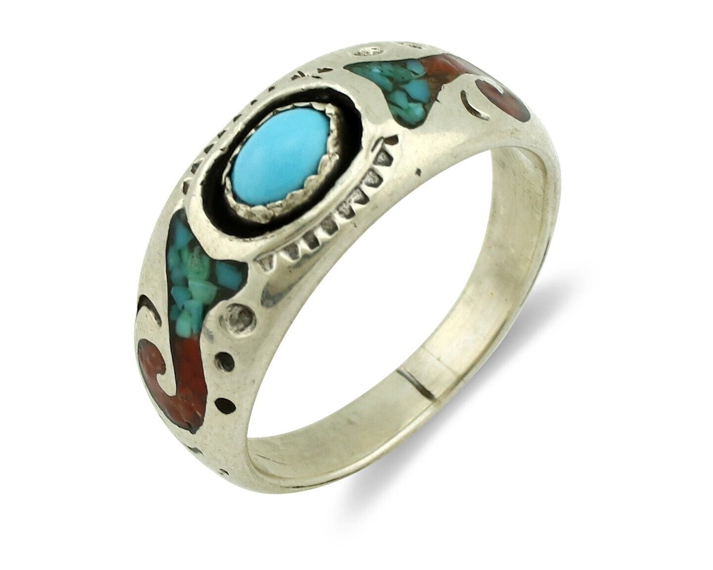 Navajo Handmade Ring 925 Silver Blue Turquoise Coral Native