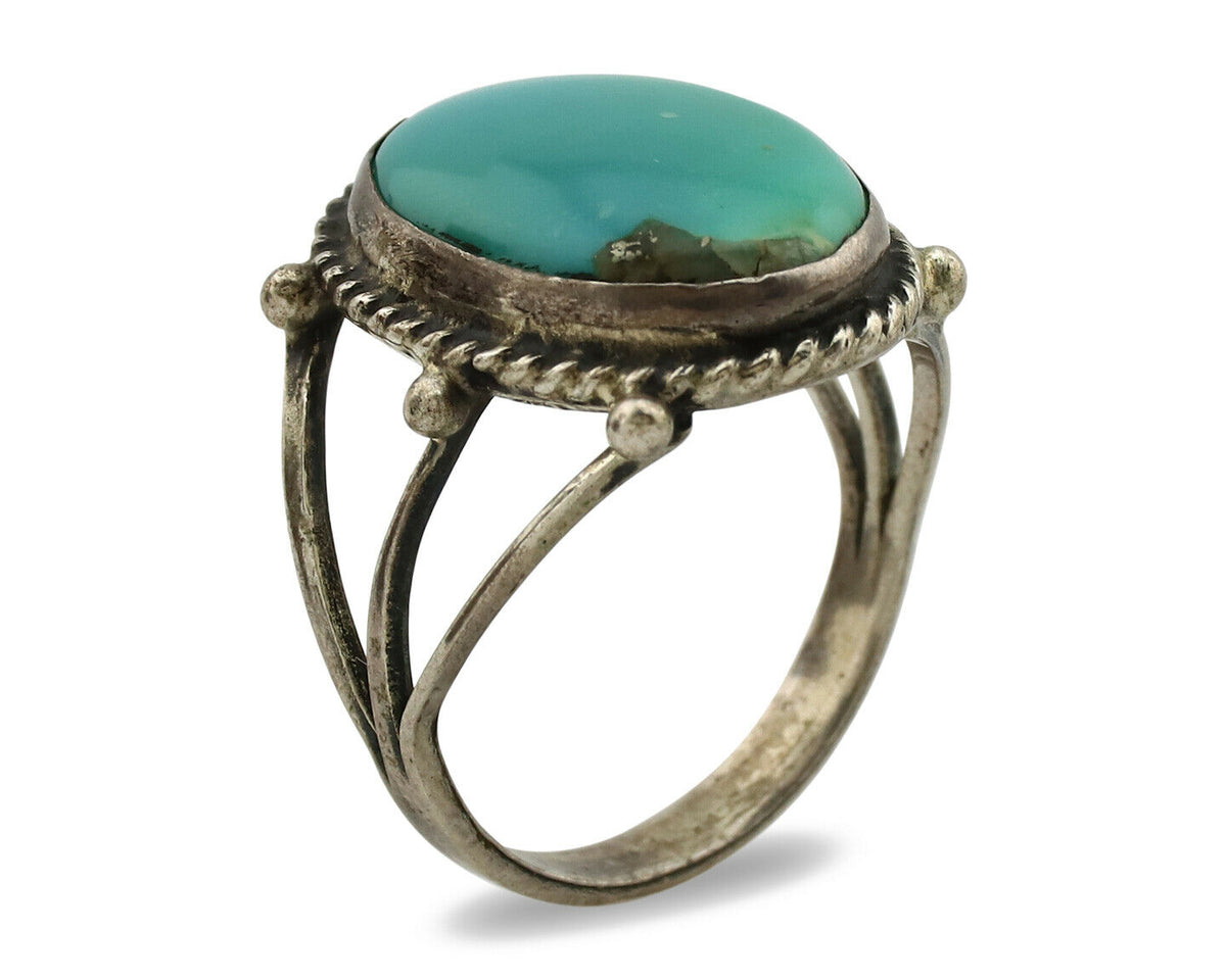 Navajo Ring .925 Silver Blue Turquoise Native American Artist C.1980's