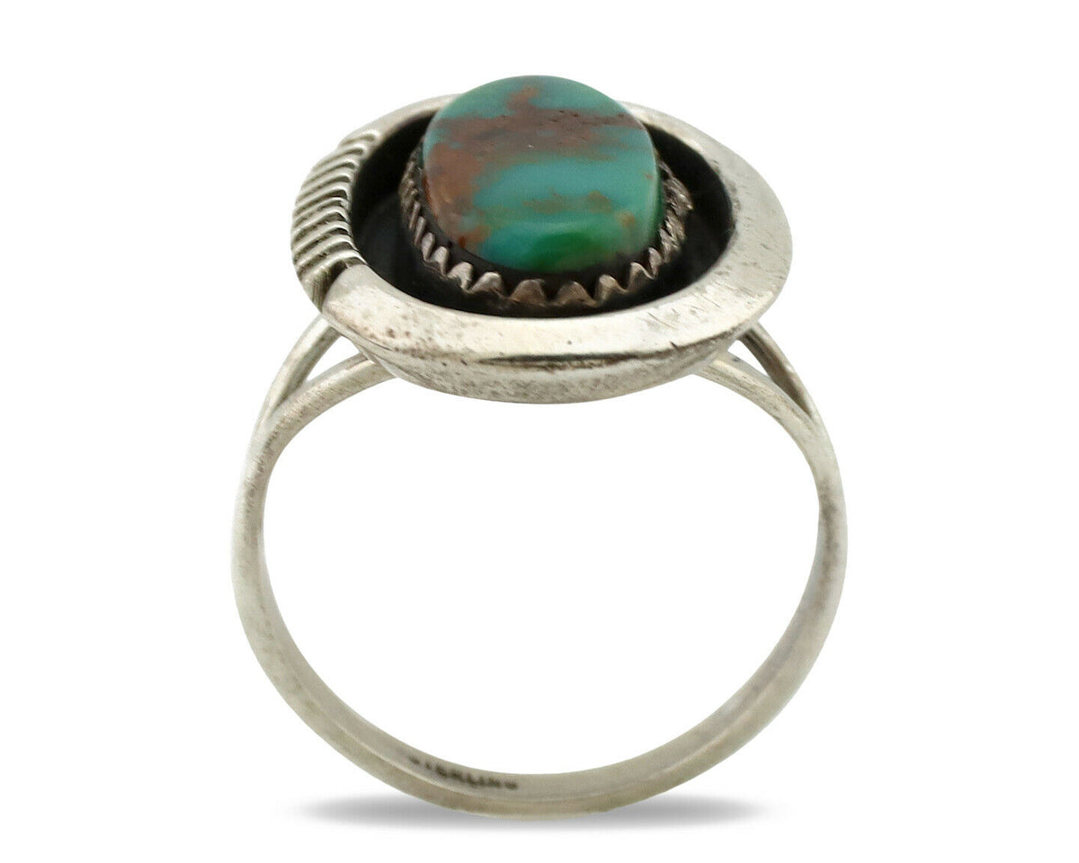 Navajo Ring .925 Silver Nevada Turquoise Native American Artist C.1980's