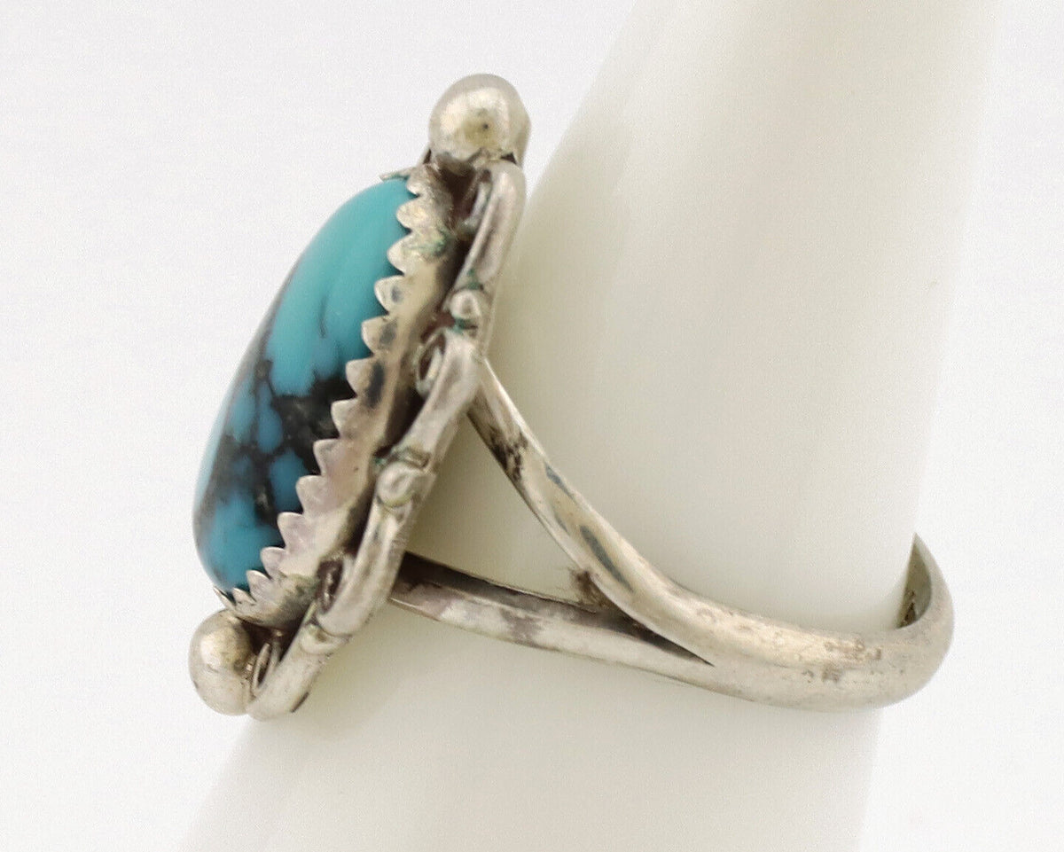 Navajo Ring .925 Silver Nevada Turquoise Native American Artist TALHAT C.1980's