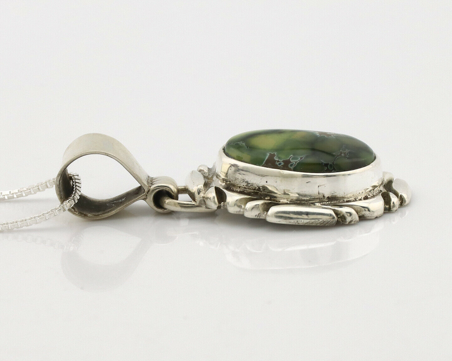 Navajo Necklace .925 Silver Damele Variscite Signed Sun C.1980's