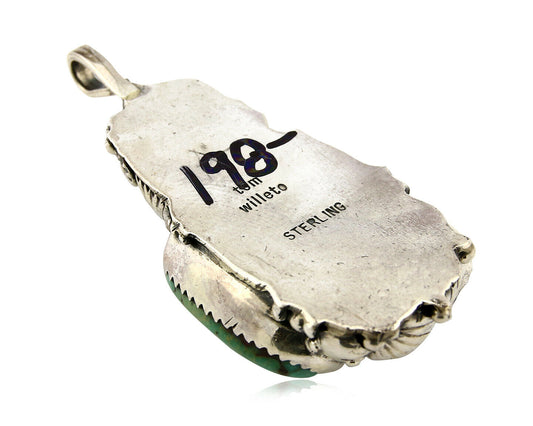 Navajo Pendant .925 Silver Kings Manassas Turquoise Signed Tom Willeto C.80's