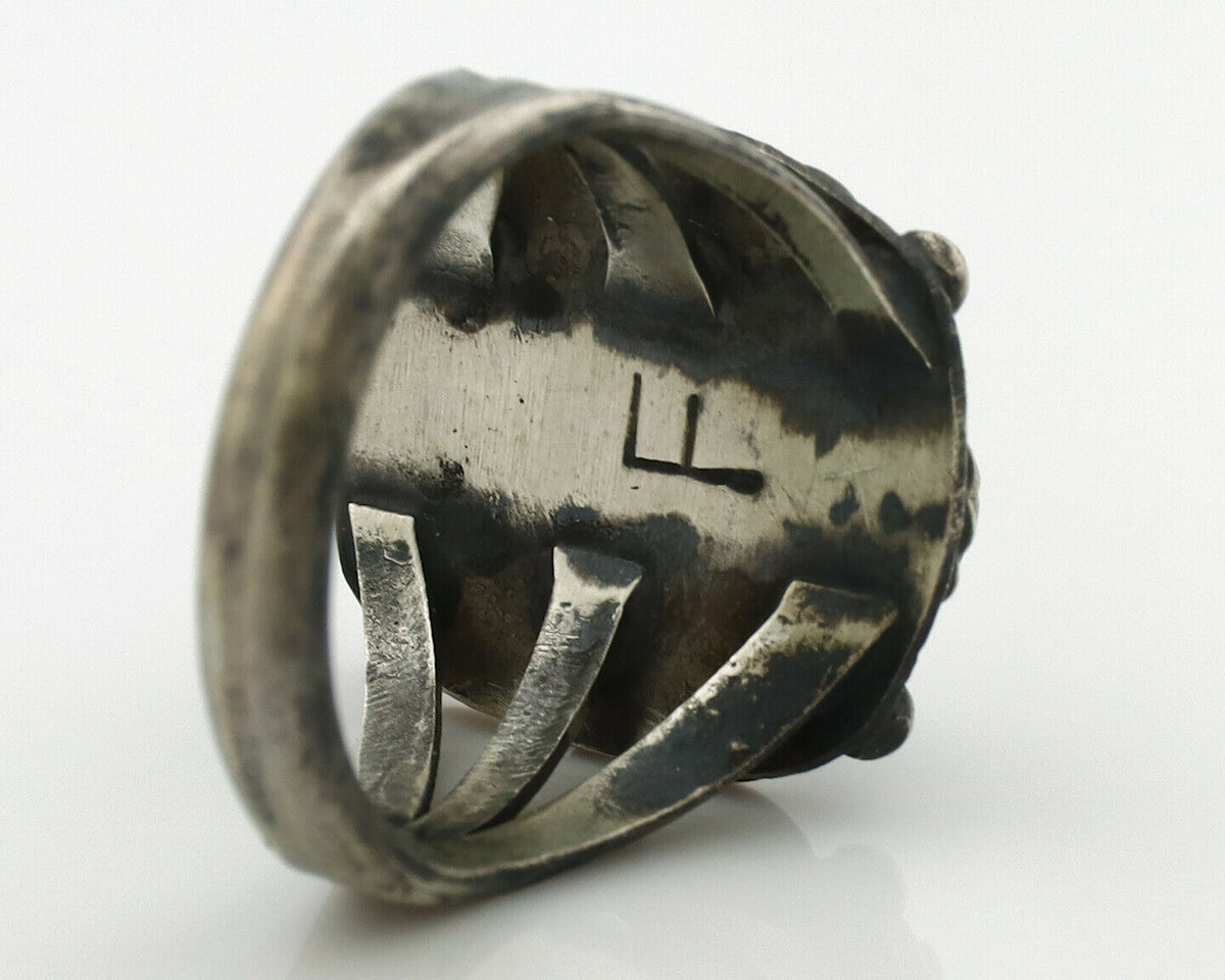 Navajo Ring .925 Silver Green Turquoise Artist Signed F C.80's