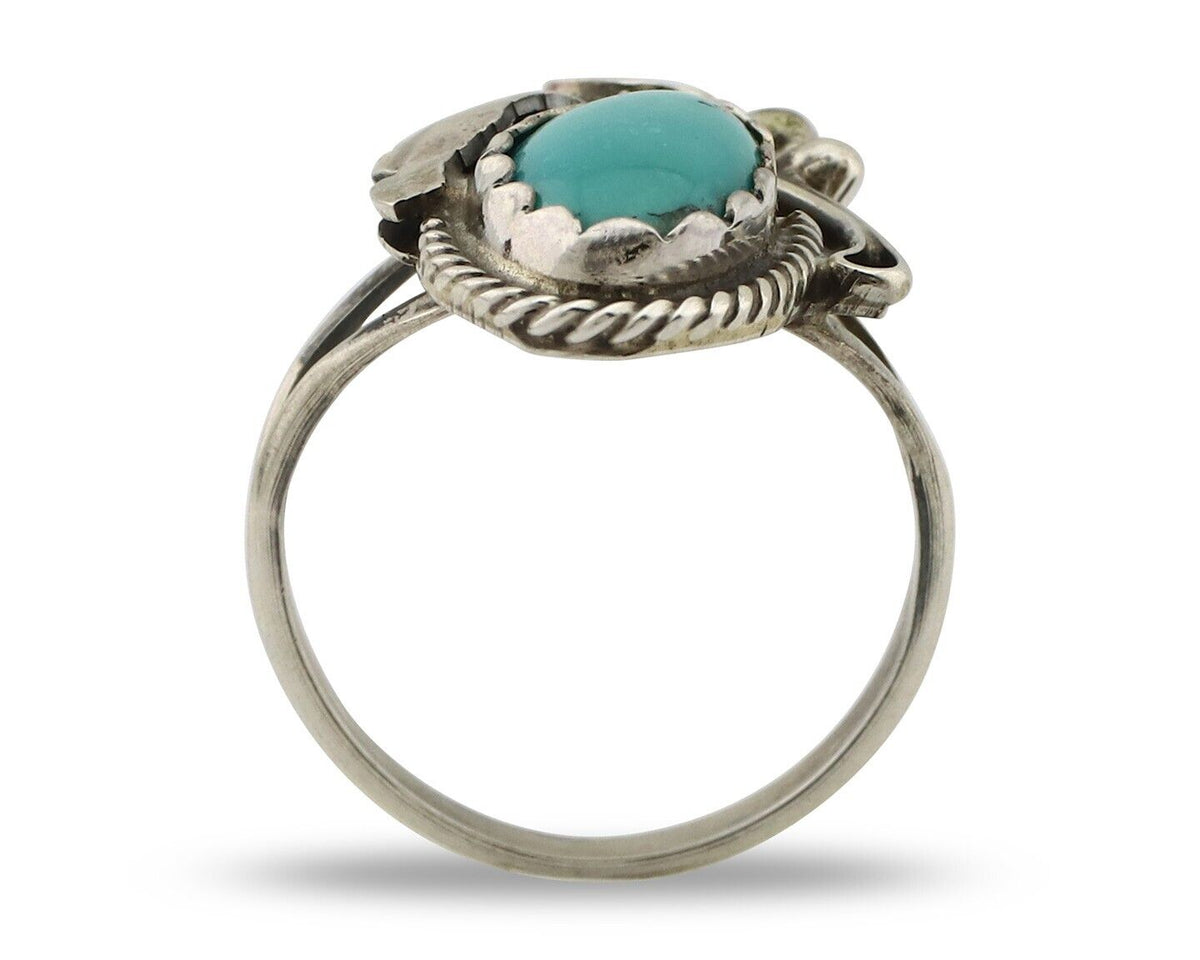 Navajo Inlaid Ring 925 Silver Blue Turquoise Artist Signed Justin Morris C.80s