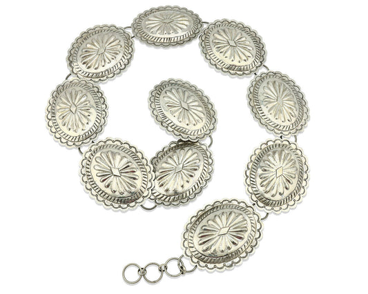 Navajo Concho Belt .925 Silver Hand Stamped Artist Tube Turpens C.80's