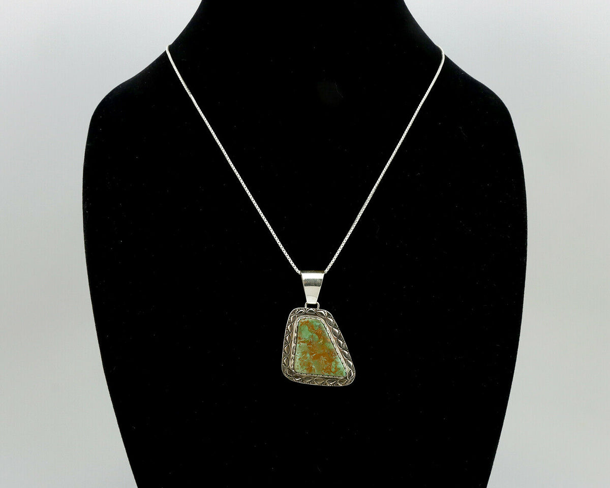 Navajo Pendant .925 Silver Blue Green Turquoise Native Artist C.80's