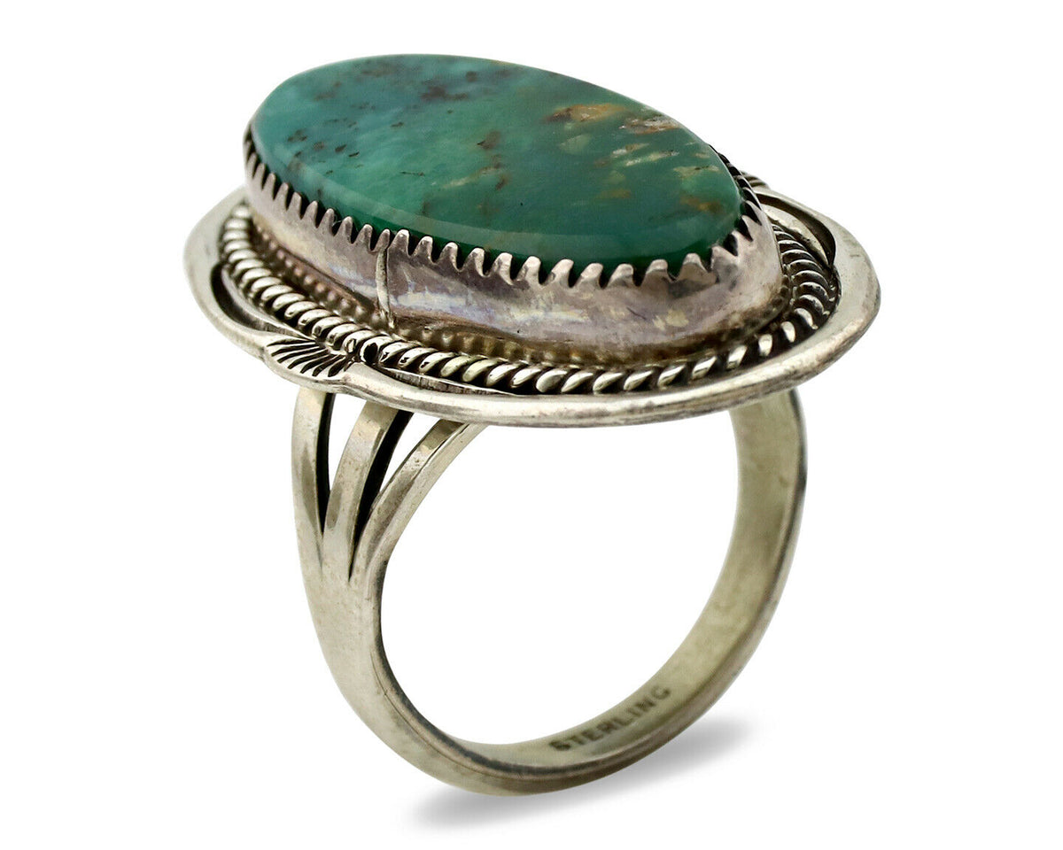 Navajo Ring .925 Silver Kingman Turquoise Artist Signed M Begay C.1980's