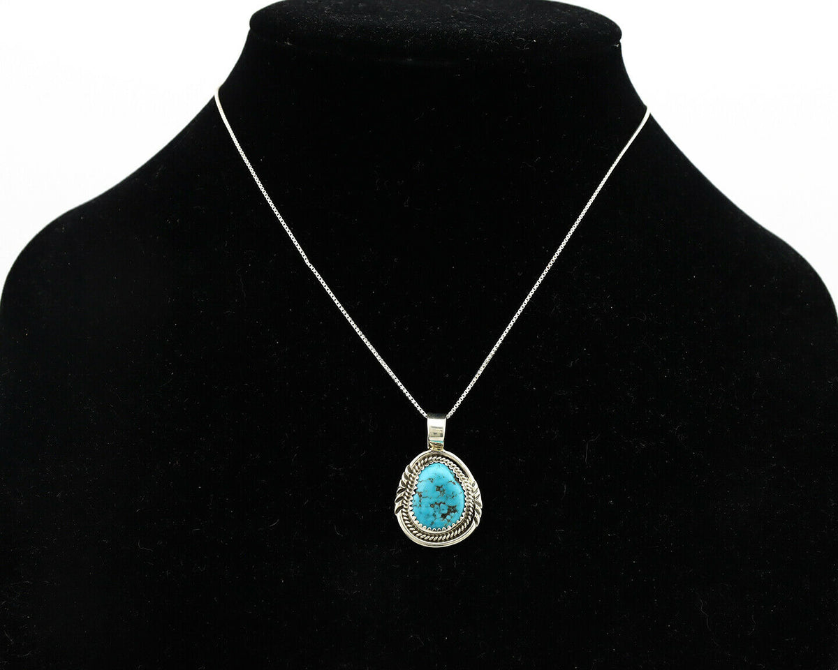 Navajo Necklace .925 Silver Morenci Turquoise Signed Anna Begay C.1980's