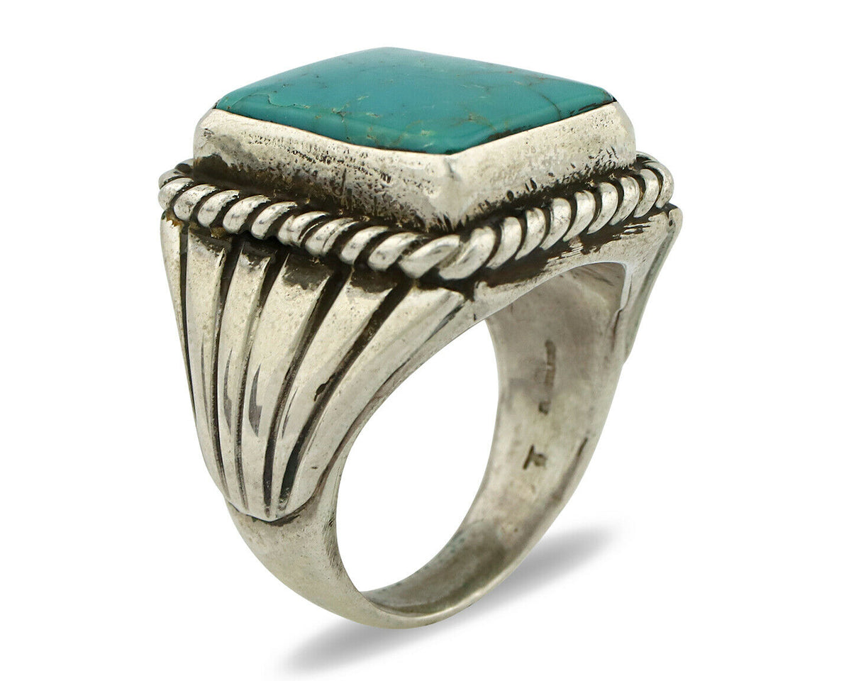 Navajo Ring .925 Silver Blue Green Turquoise Signed C Montoya C.80's