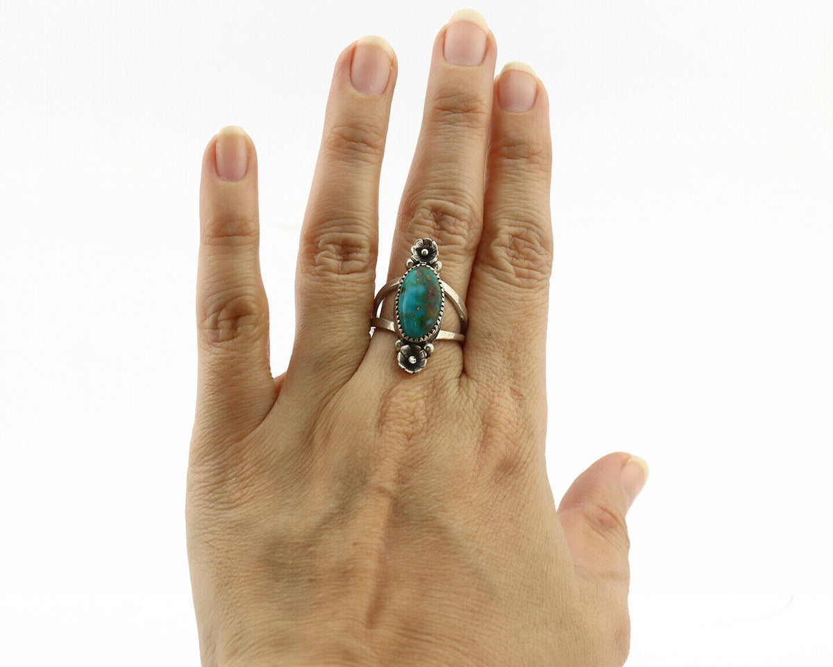 Navajo Ring .925 Silver Royston Turquoise Native American Artist C.1980's