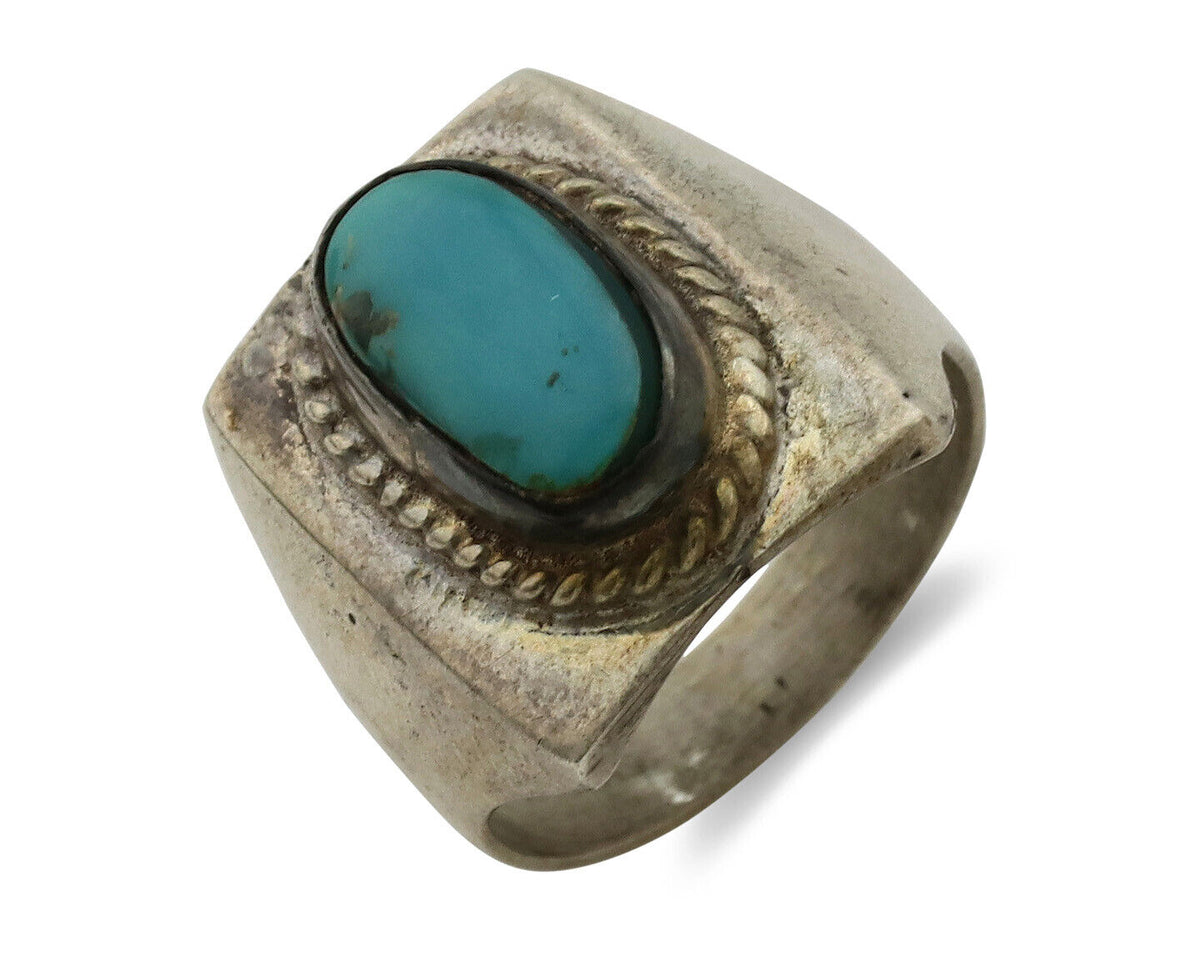 Navajo Ring .925 Silver Natural Turquoise Handmade Native American Artist C.80s