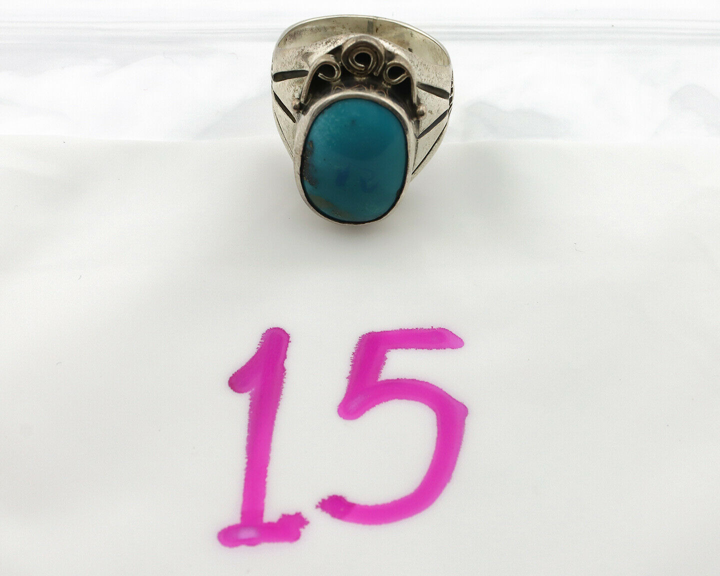 Navajo Ring .925 Silver Turquoise Mountain Native American Artist C.80's