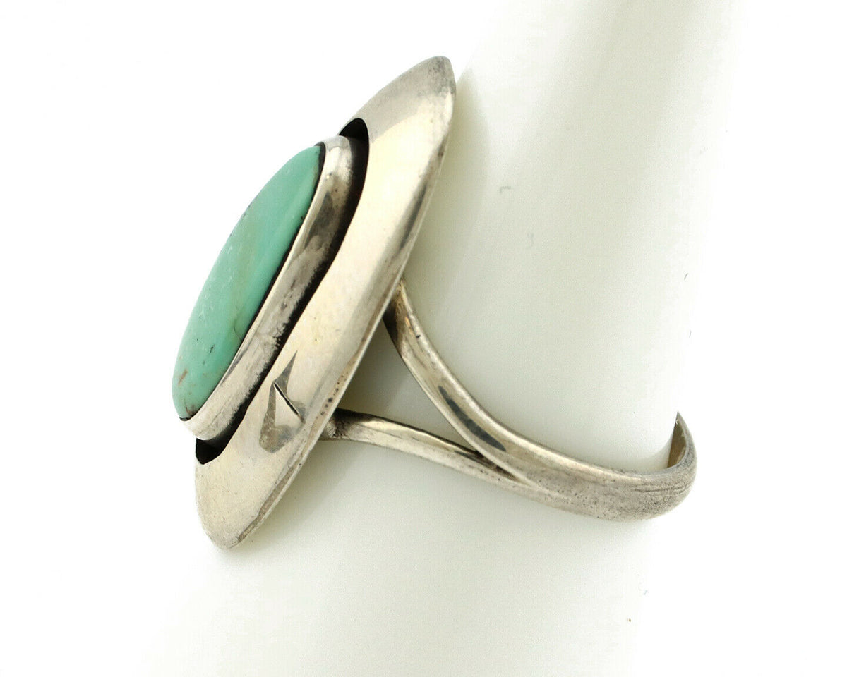 Navajo Shadow Box Ring .925 Silver Blue Turquoise Signed M Montoya C80s