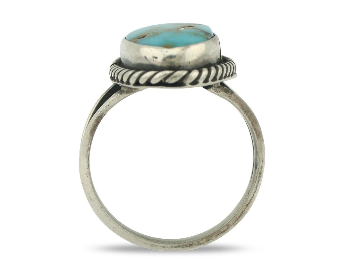 Navajo Ring .925 Silver Natural Blue Kingman Turquoise Native Signed C.80's