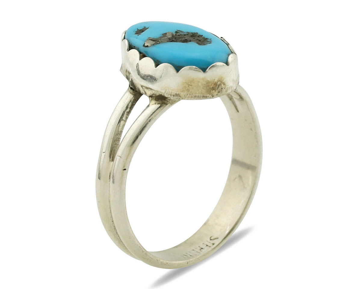 Navajo Ring .925 Silver Sleeping Beauty Turquoise Native American Artist C.1980s