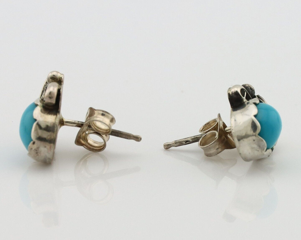 Navajo Earrings 925 Silver Natural Mined Turquoise Native American Artist C.80's