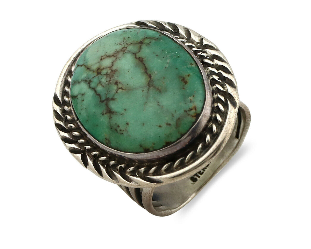 Navajo Shield Ring .925 Silver Kingman Turquoise Native American Artist C.80's
