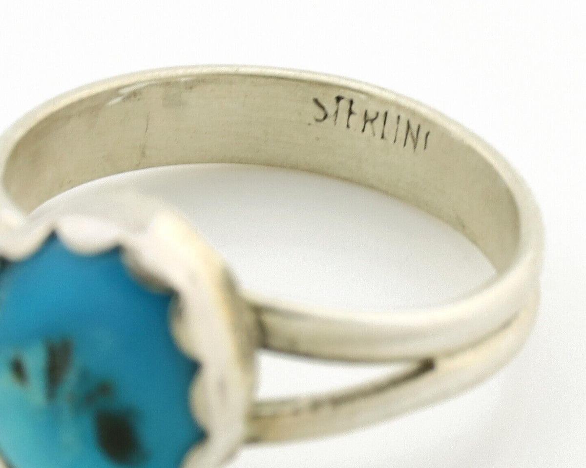 Navajo Ring .925 Silver Sleeping Beauty Turquoise Native American Artist C.1980s