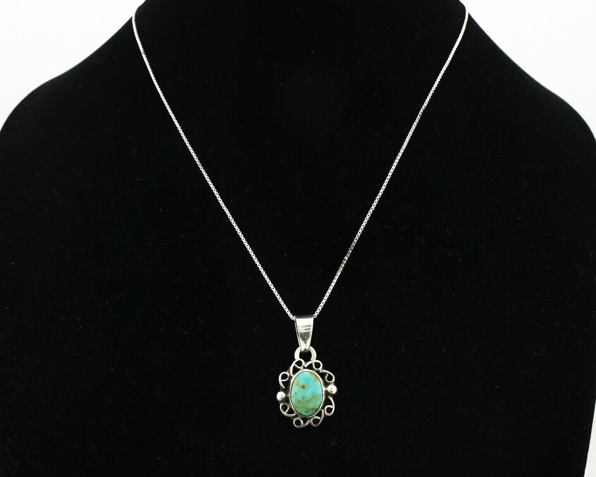Navajo Kingman Turquoise Pendant .925 Silver Hand Stamped Signed Gecko C.80's