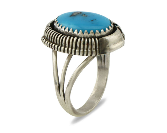 Navajo Ring .925 Silver Natural Mined Turquoise Artist Signed M Nez C80s
