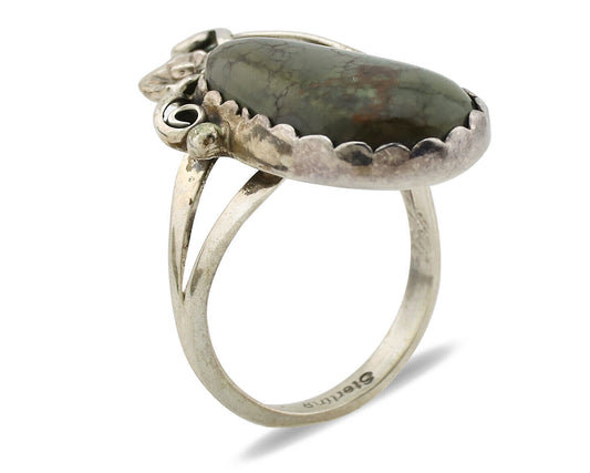 Navajo Ring .925 Silver Spiderweb Turquoise Native American Artist C.1980s