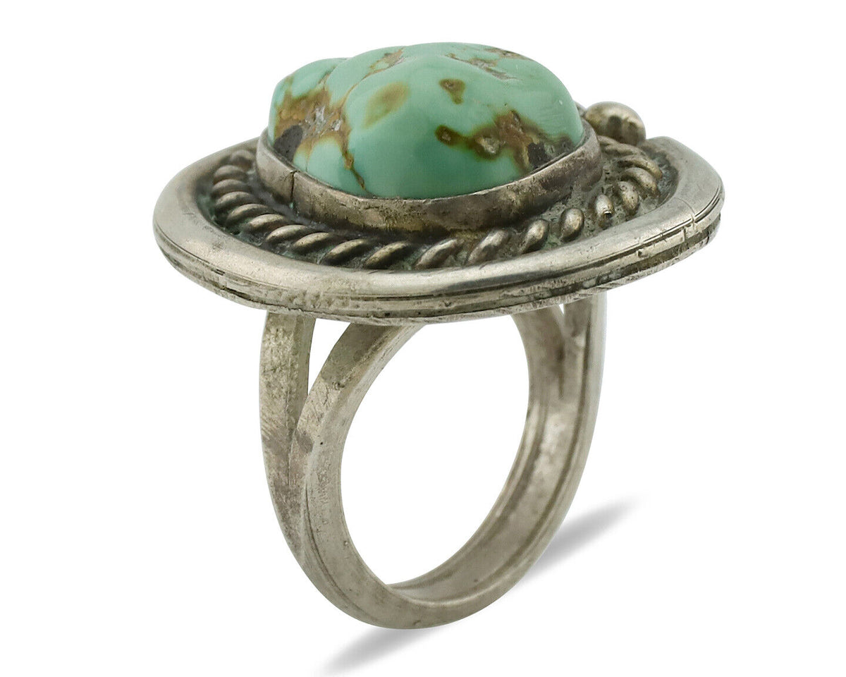 Navajo Ring 925 Silver Royston Turquoise Hand Stamped Native American Artist C80