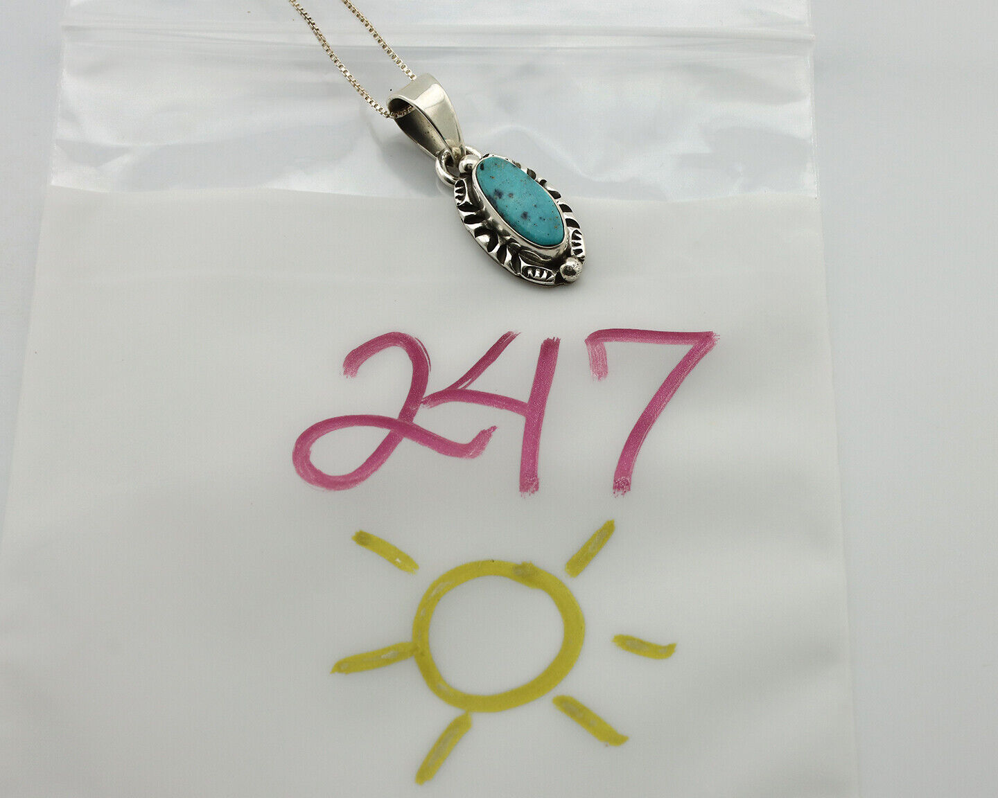 Navajo Necklace 925 Silver Kingman Turquoise Artist Signed Gecko C.80's
