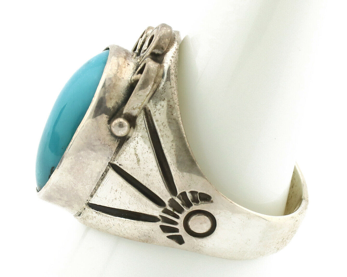 Navajo Ring .925 Silver Turquoise Mountain Native American Artist C.80's