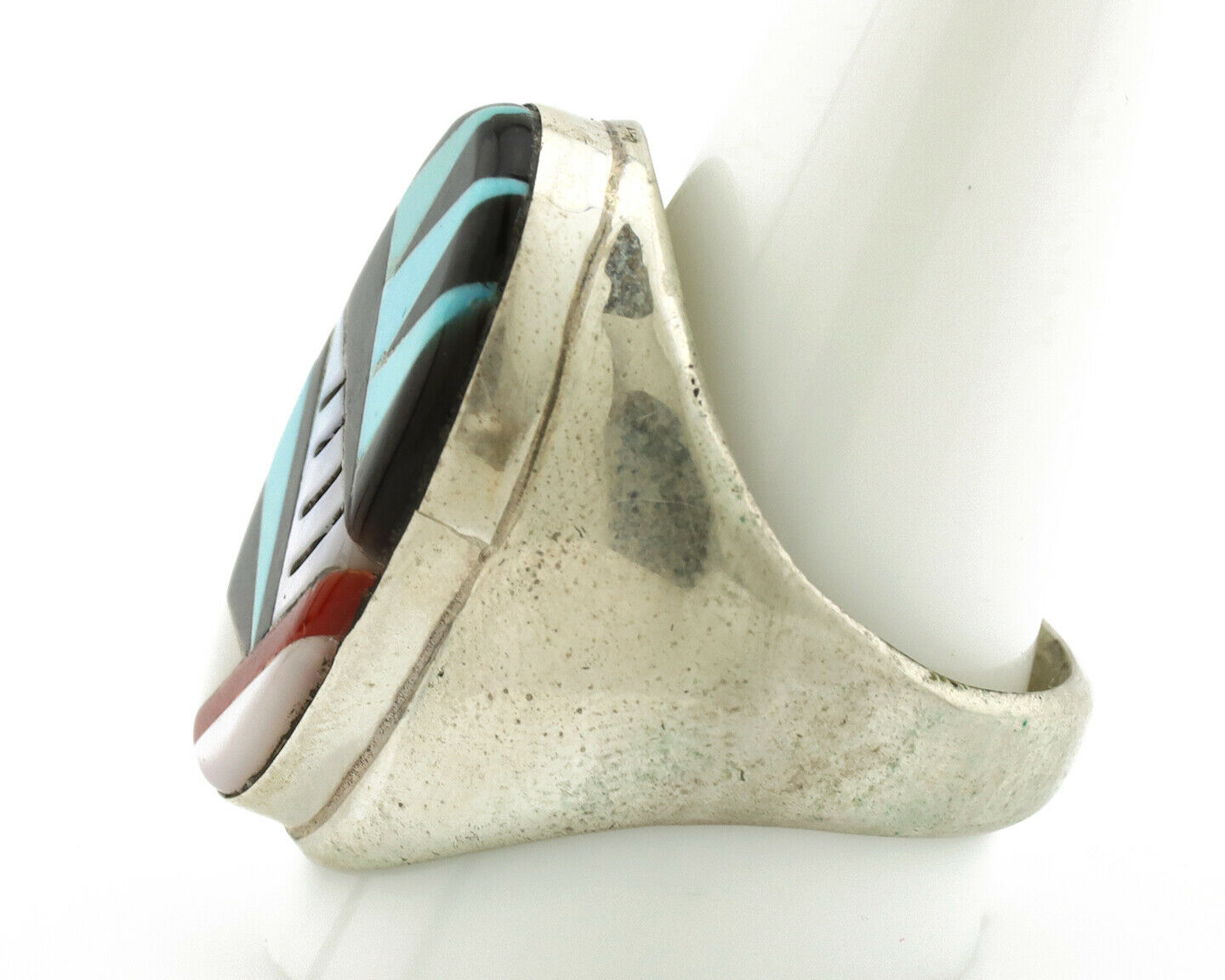 Zuni Inlaid Ring .925 Silver Gemstone Artist Native American C.1980's